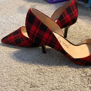 Sole Society Jenn Red & Black Plaid D'Orsay Heels